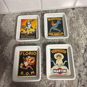 Pottery Barn Vintage Poster Ceramic Cocktail Appetizer Dish - Set of 4 EUC